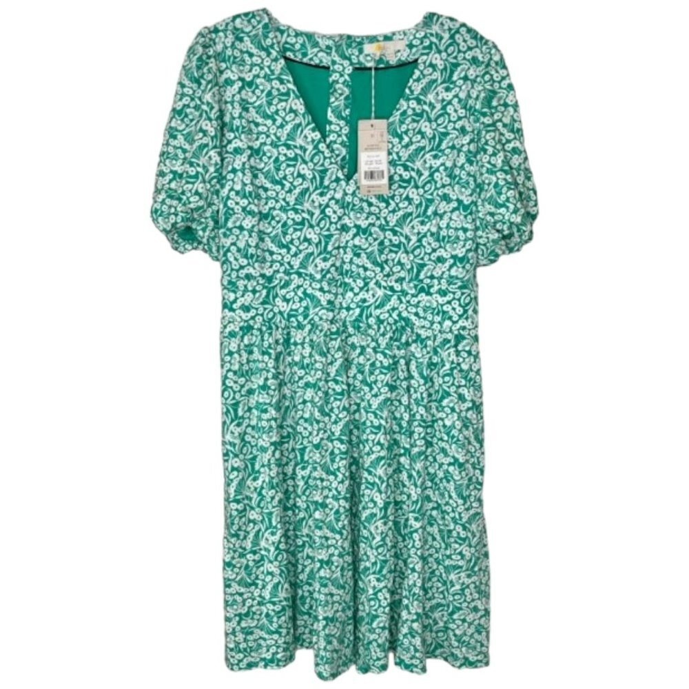 Boden Jersey Back Detail Floral Dress - Green/White - 10R